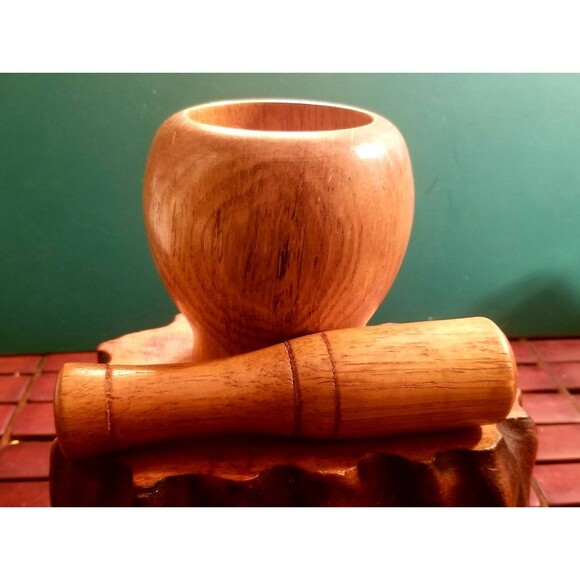 Vintage Hand Carved Wooden Mortar & Pestle - Picture 1 of 2